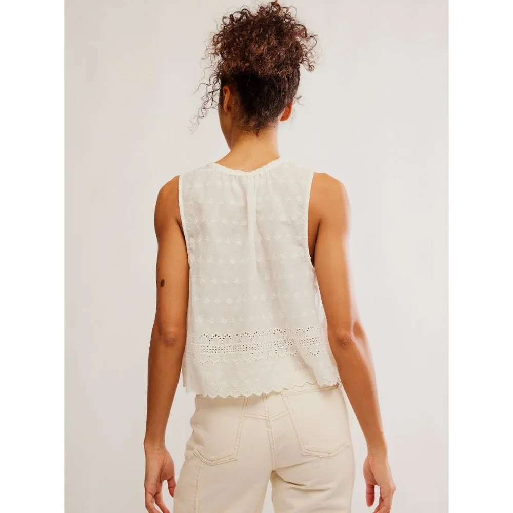 FREE PEOPLE Marina Eyelet Tank / Clean Ivory NWT XL - Picture 3 of 5